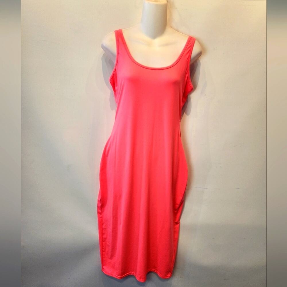 New Pink Barbiecore Stretch Bodycon Dress‎ Sexy Tank Dress Sleeveless Fitted L